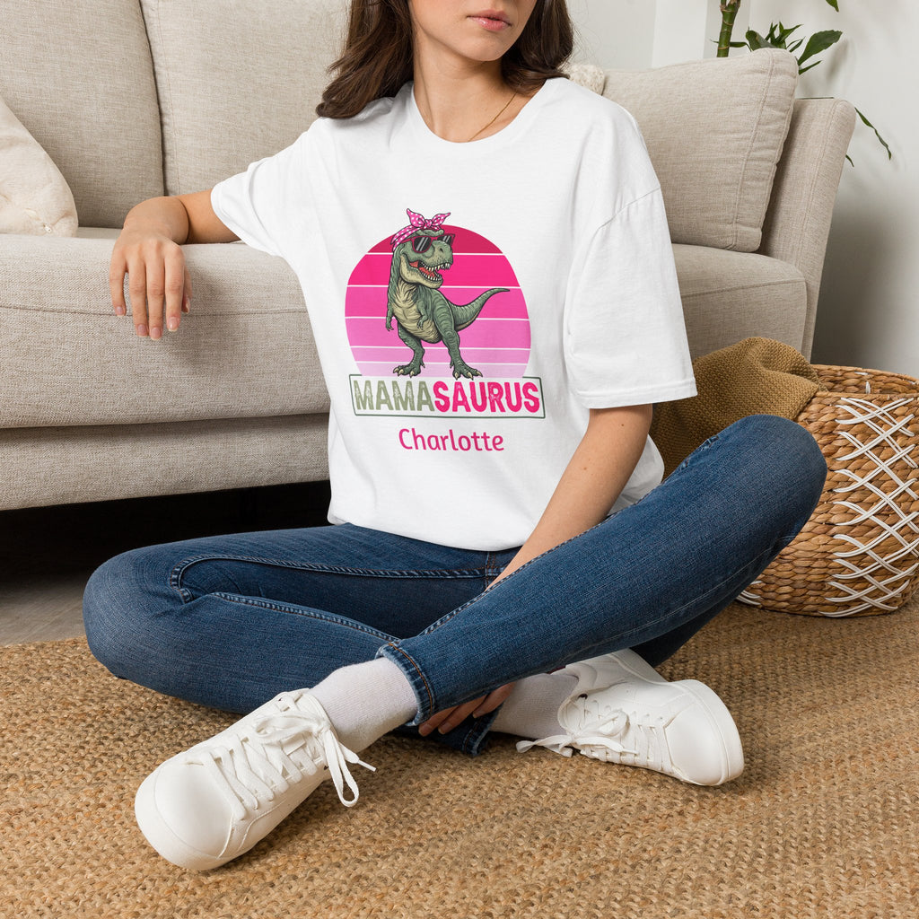 Personalized Cat T-Shirt — Mamasaurus Illustration (Add Name)