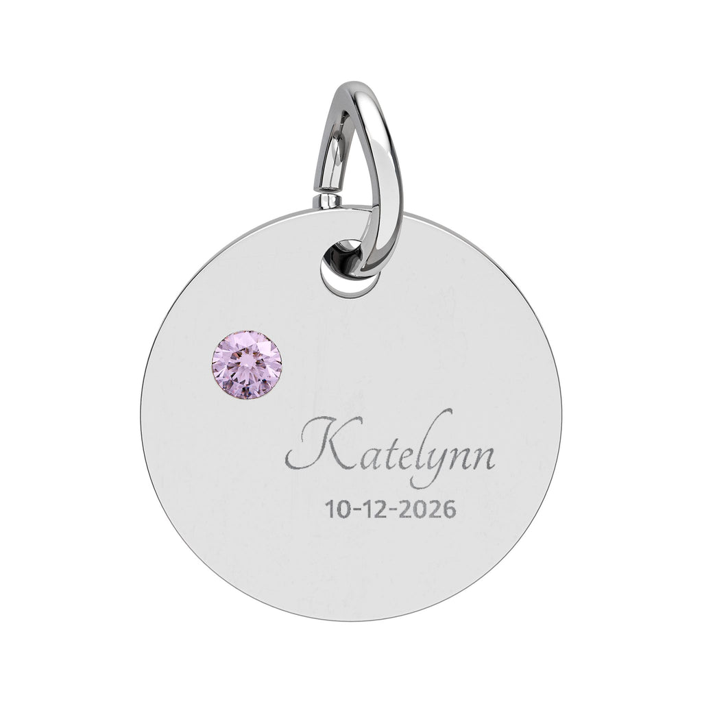 Engravable Birthstone Circle Charm — Personalized Name & Date Jewelry