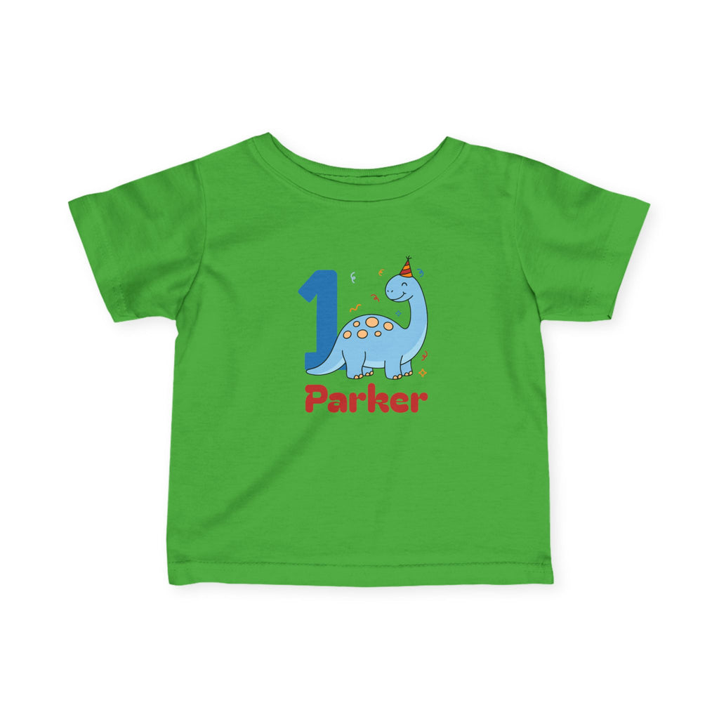 Personalized Infant Tee – Blue Birthday Dinosaur "1" with Name
