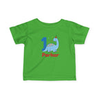 Personalized Infant Tee – Blue Birthday Dinosaur "1" with Name