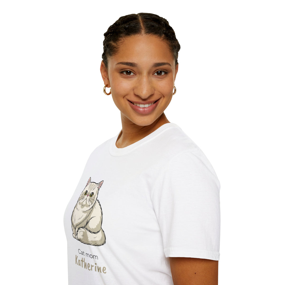 Personalized Cat T-Shirt — Cute Fluffy Cat Illustration (Add Name)