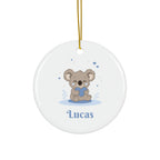 Personalized Baby Ornament — Cute Animal Car Ceramic Holiday Keepsake (Custom Name)