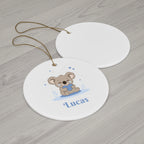 Personalized Baby Ornament — Cute Animal Car Ceramic Holiday Keepsake (Custom Name)