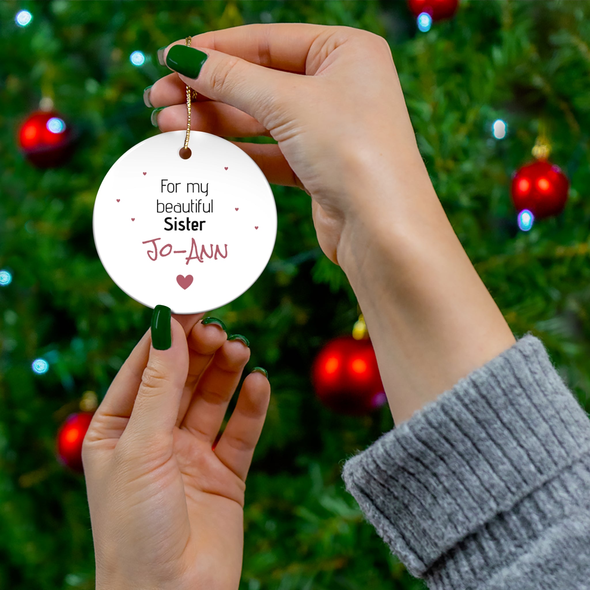 Ceramic Ornament – “For the Sweetest Aunt Nancy” Personalized Holiday Keepsake